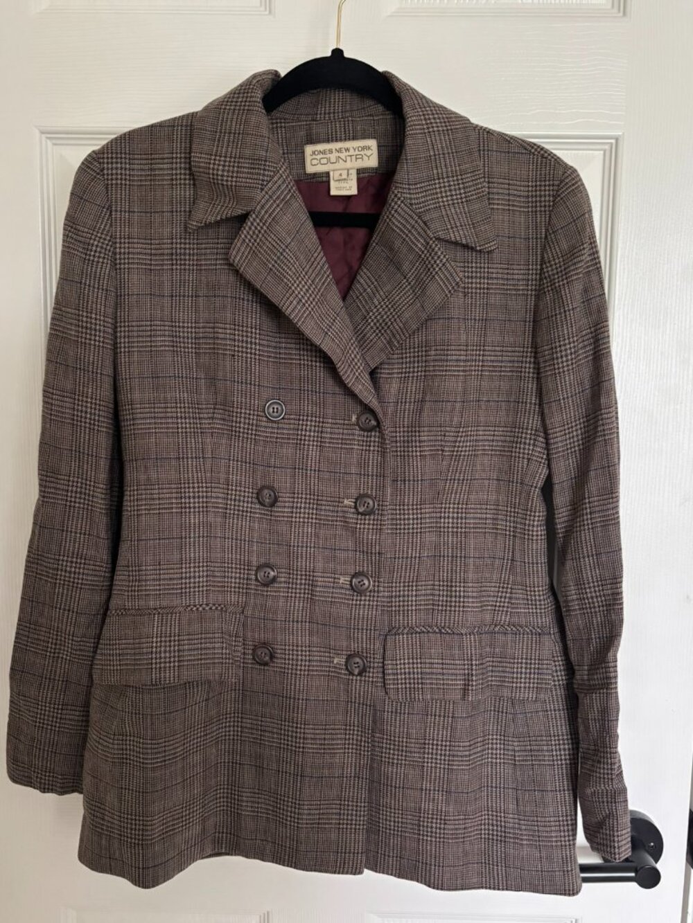 Jones New York Country 4 Blazer Retro wine lining, grey brown tweed Jacket